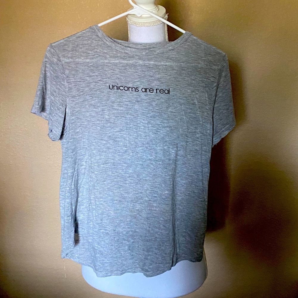 Divided “unicorns are real” womens small gray short sleeve shirt